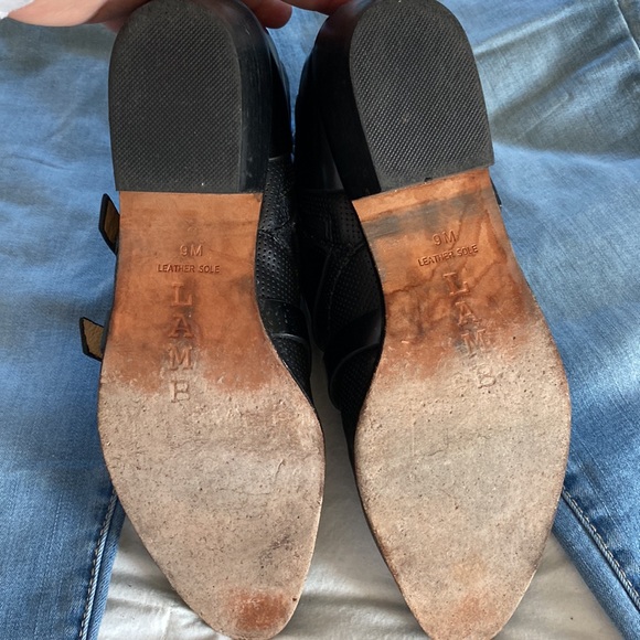 L.A.M.B. By Gwen Stefani black leather buckle boots with side zip Sz 9 - Picture 10 of 12